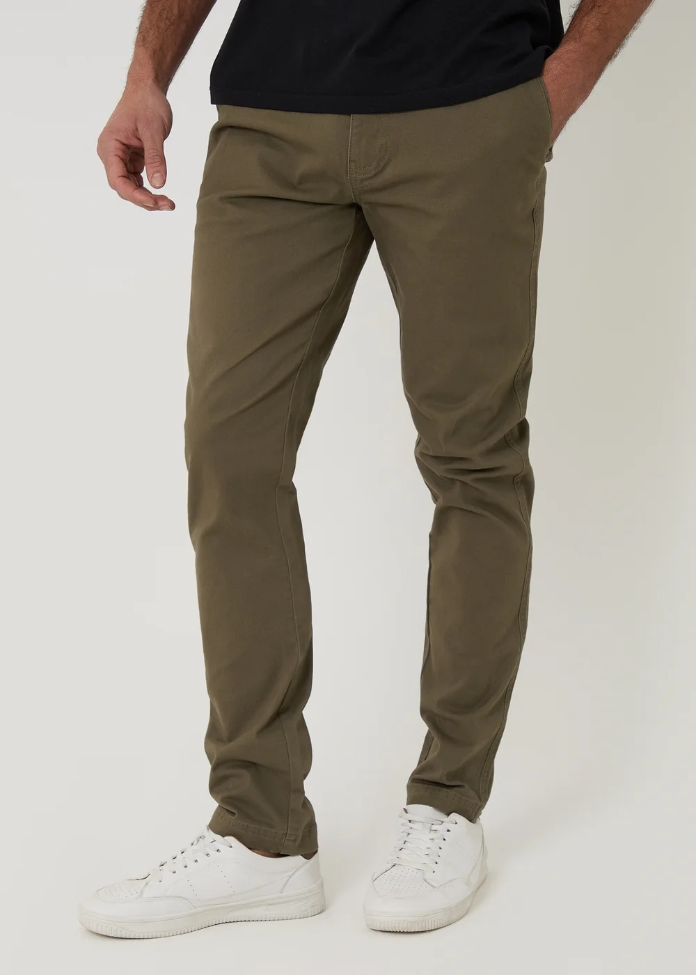 Threadbare Khaki Cotton Slim Fit Chino Trousers With Stretch - 38/L32 Image 1