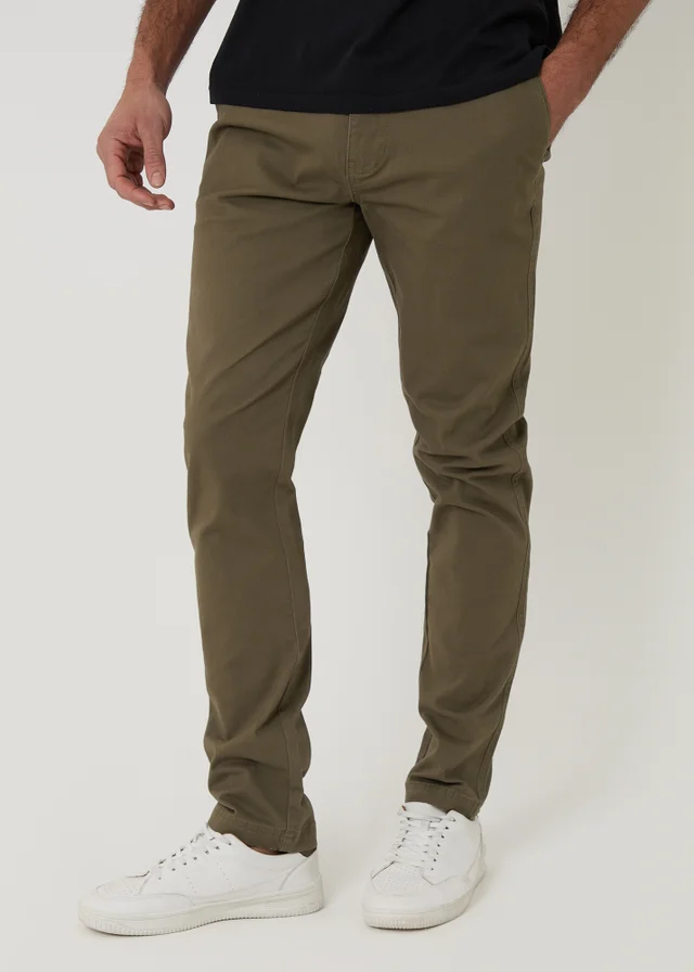 Threadbare Khaki Cotton Slim Fit Chino Trousers With Stretch