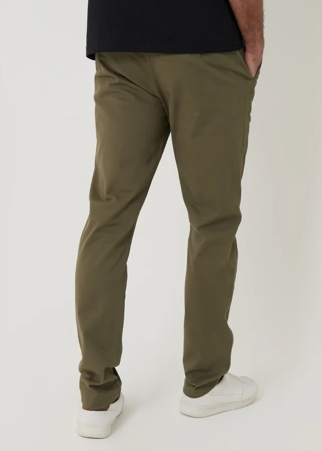 Threadbare Khaki Cotton Slim Fit Chino Trousers With Stretch