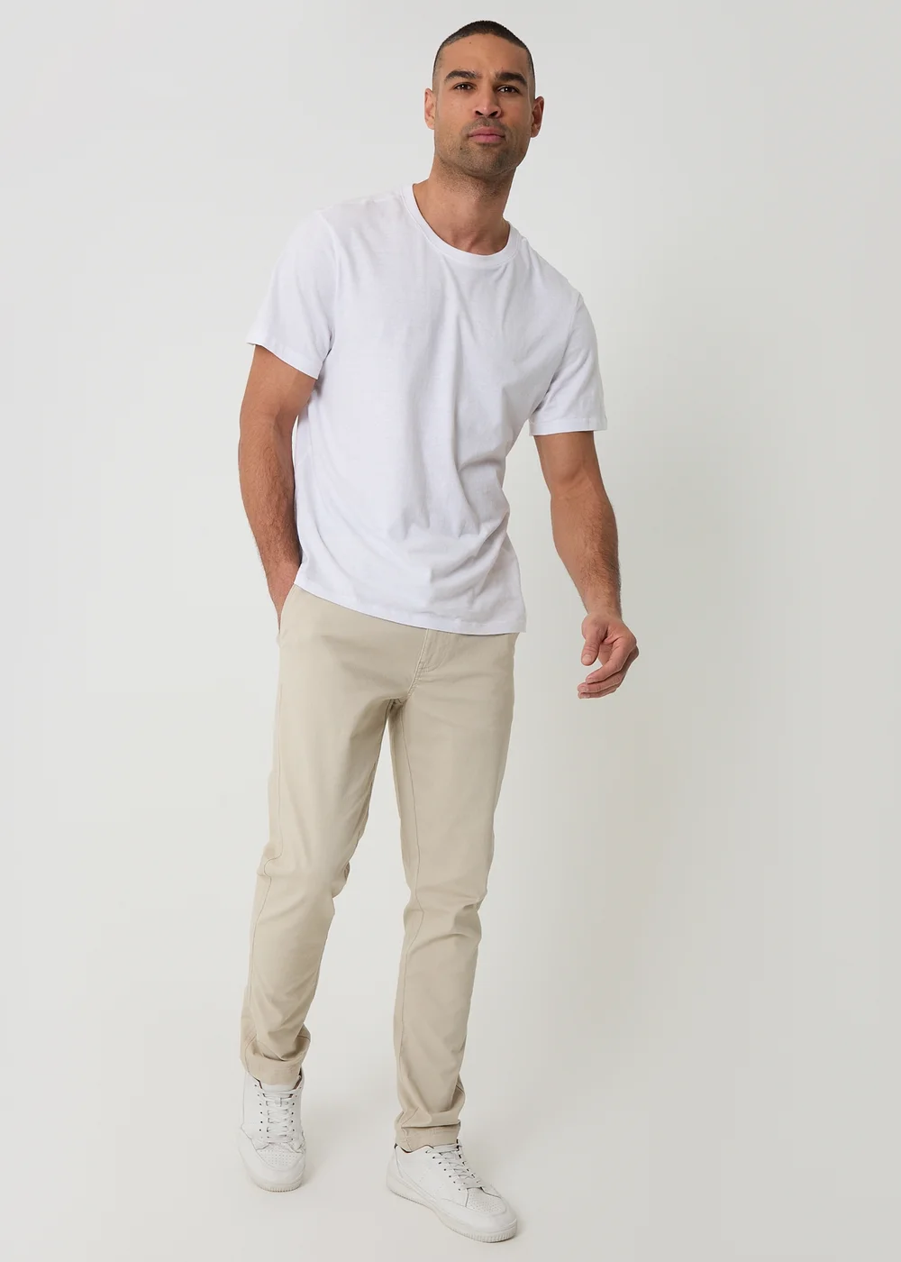 Threadbare Stone Cotton Slim Fit Chino Trousers With Stretch - 32/L32 Image 3