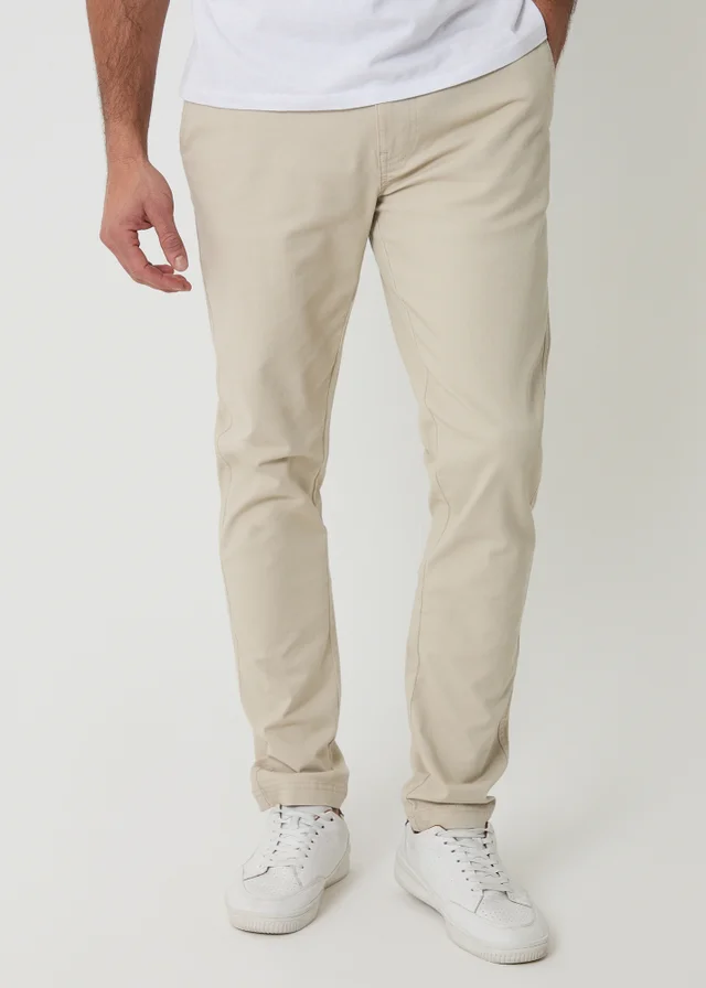 Threadbare Stone Cotton Slim Fit Chino Trousers With Stretch
