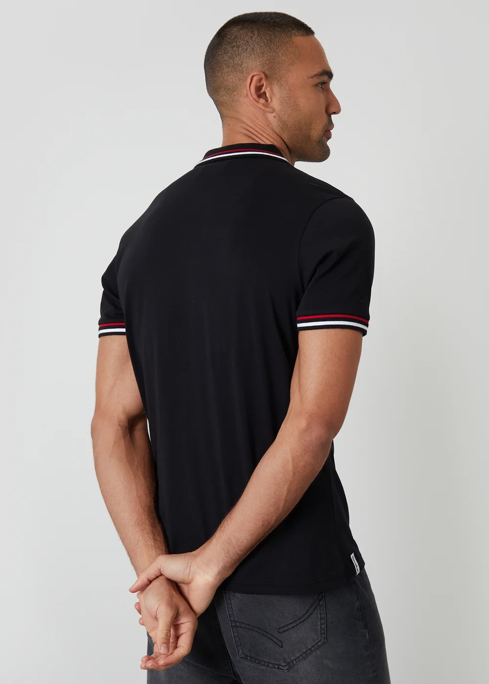 Threadbare Black Contrast Tipping Cotton Jersey Polo Shirt - S Image 2