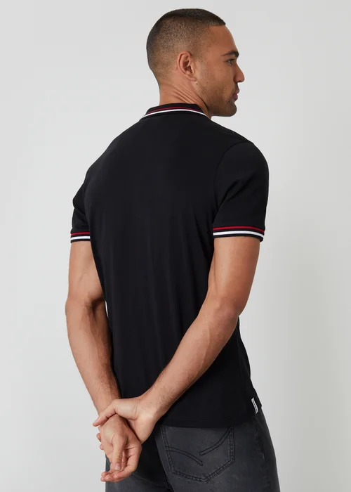Threadbare Black Contrast Tipping Cotton Jersey Polo Shirt - S Image 2