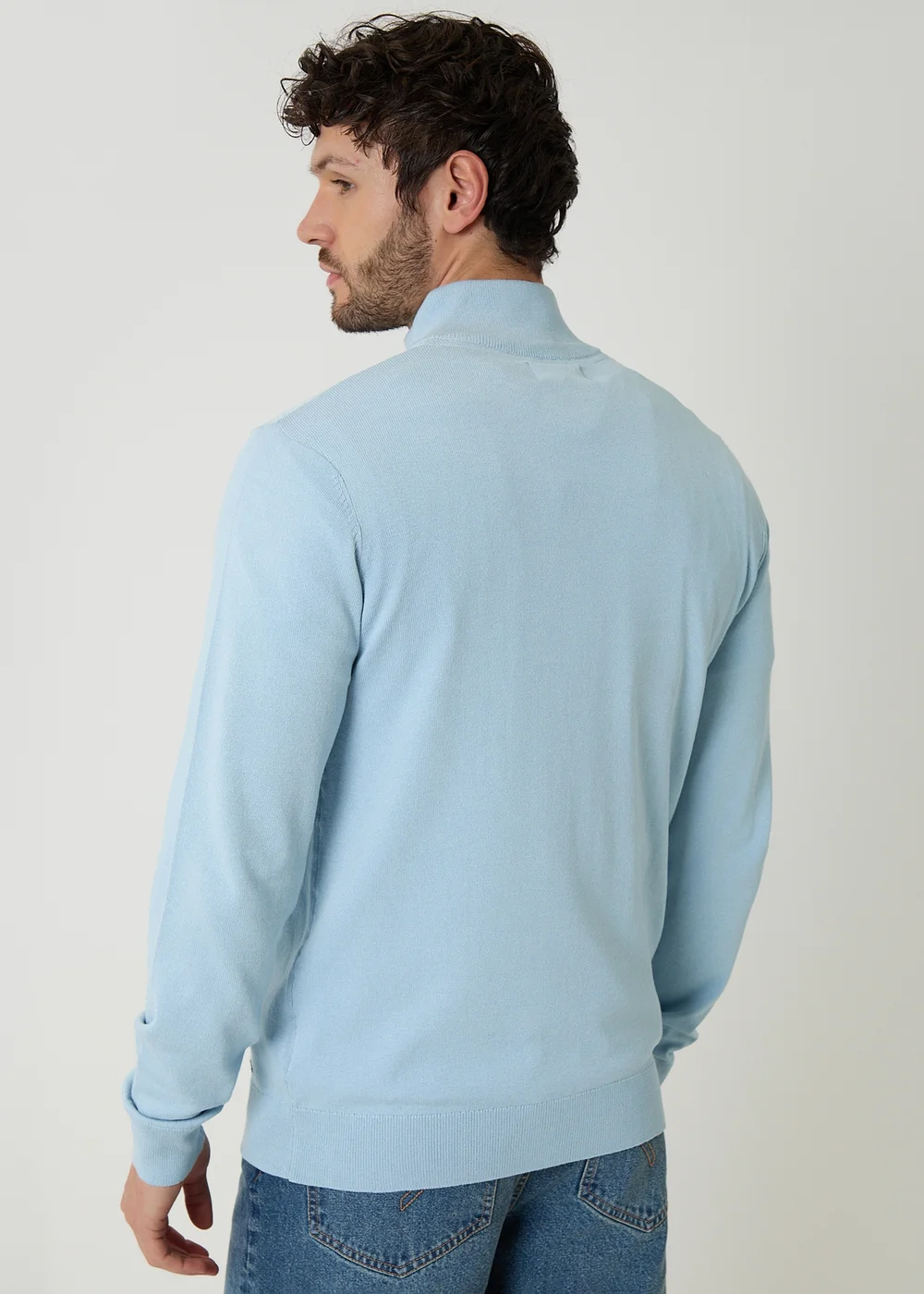 Threadbare Light Blue Funnel Neck Quarter Zip Knitted Jumper - XL Image 2