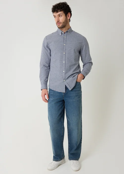 Threadbare Navy Cotton Long Sleeve Check Shirt - L Image 3