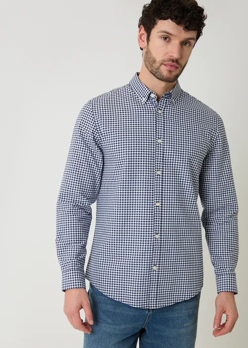 Threadbare Navy Cotton Long Sleeve Check Shirt - L Image 1