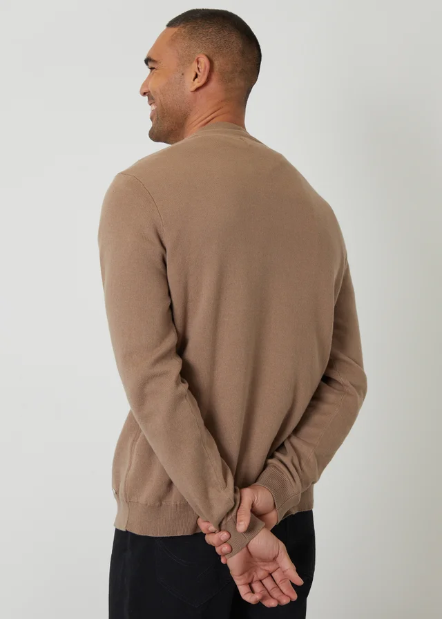 Threadbare Taupe Cotton Blend Knitted Cardigan