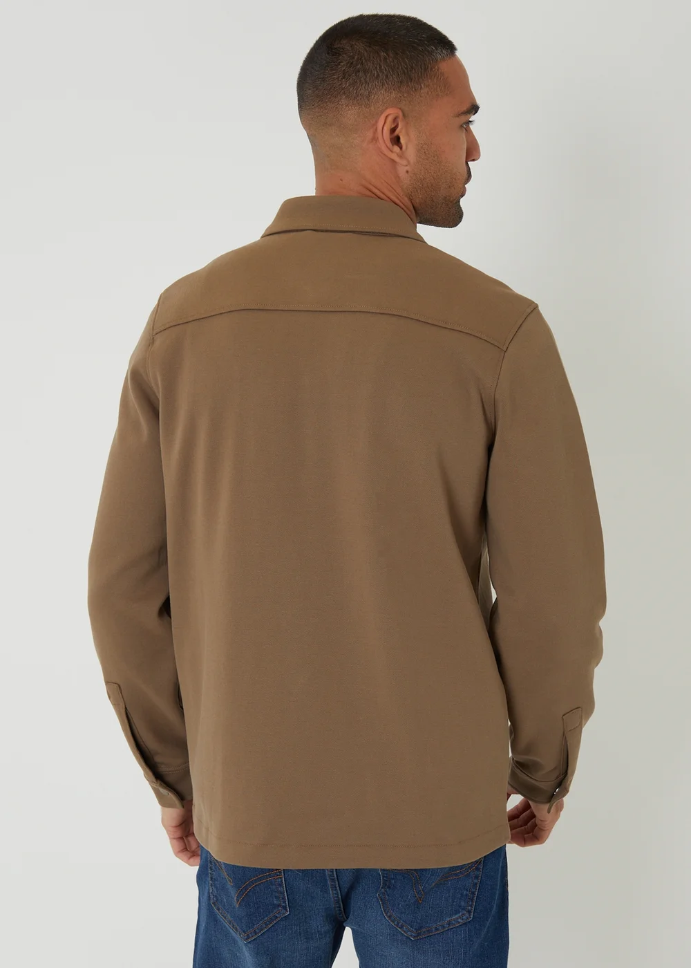 Threadbare Taupe Cotton Blend Popper Fastening Pique Shacket - S Image 2