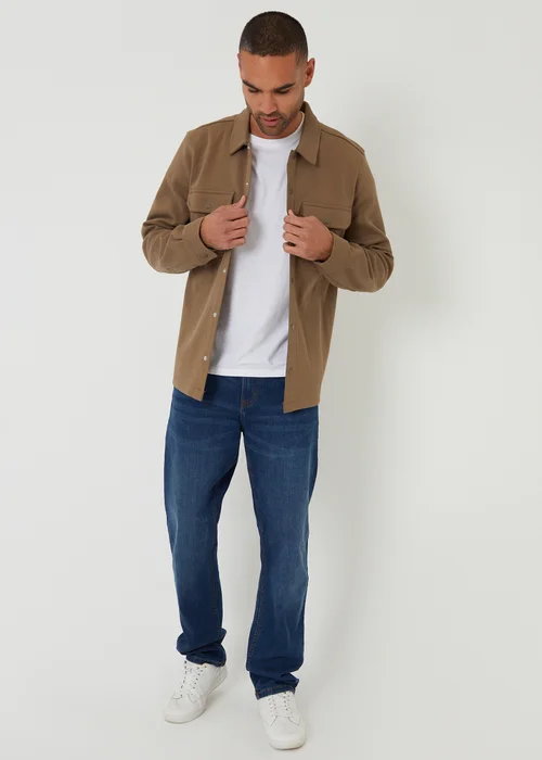 Threadbare Taupe Cotton Blend Popper Fastening Pique Shacket - S Image 3