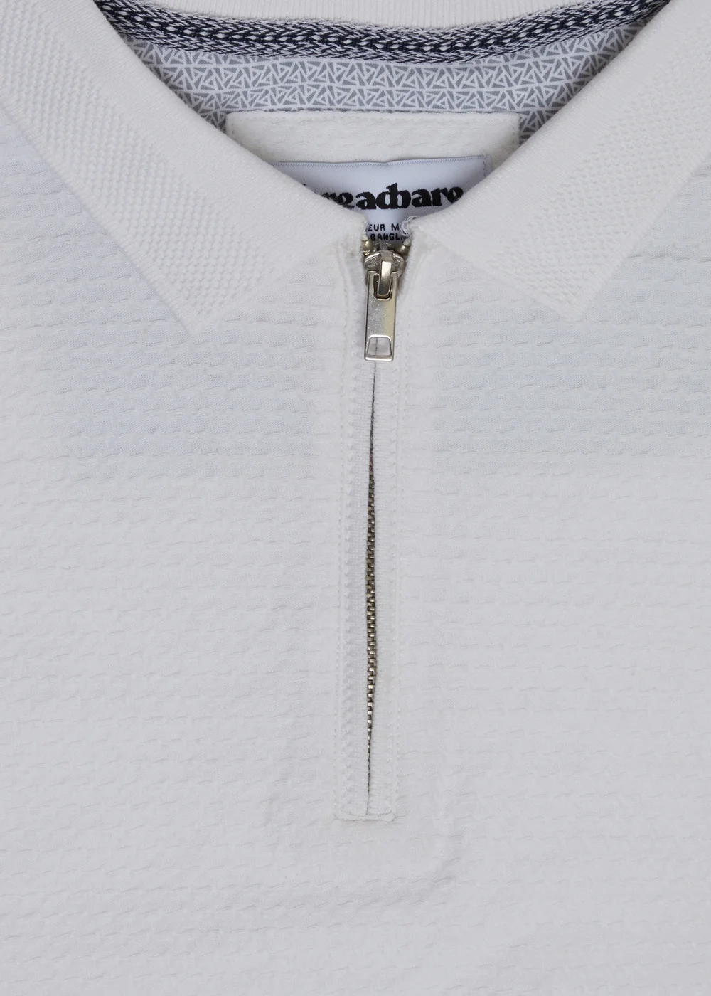 Threadbare White Textured Cotton Quarter Zip Polo Shirt - 2XL Image 5