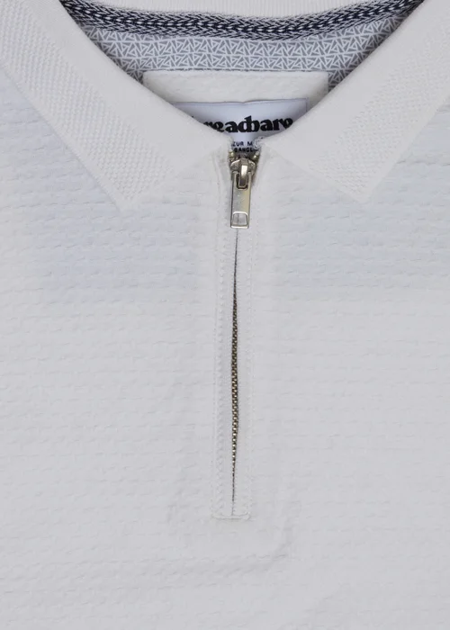 Threadbare White Textured Cotton Quarter Zip Polo Shirt - 2XL Image 5