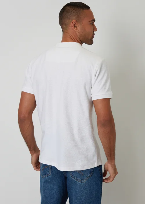Threadbare White Textured Cotton Quarter Zip Polo Shirt - 2XL Image 2