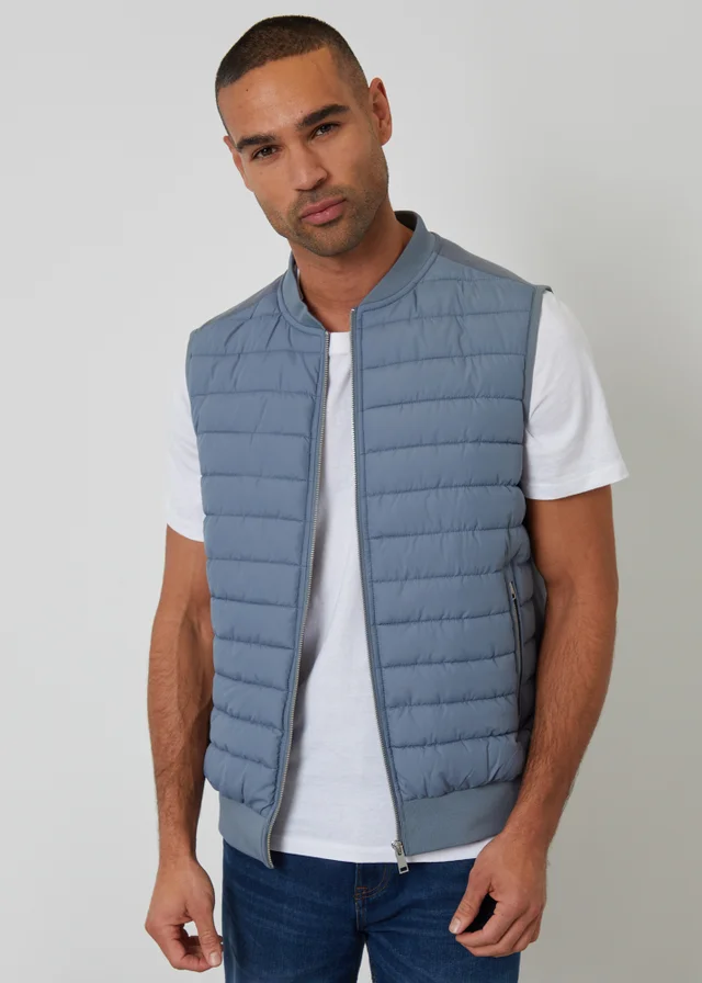 Threadbare Blue Quilted Hybrid Gilet
