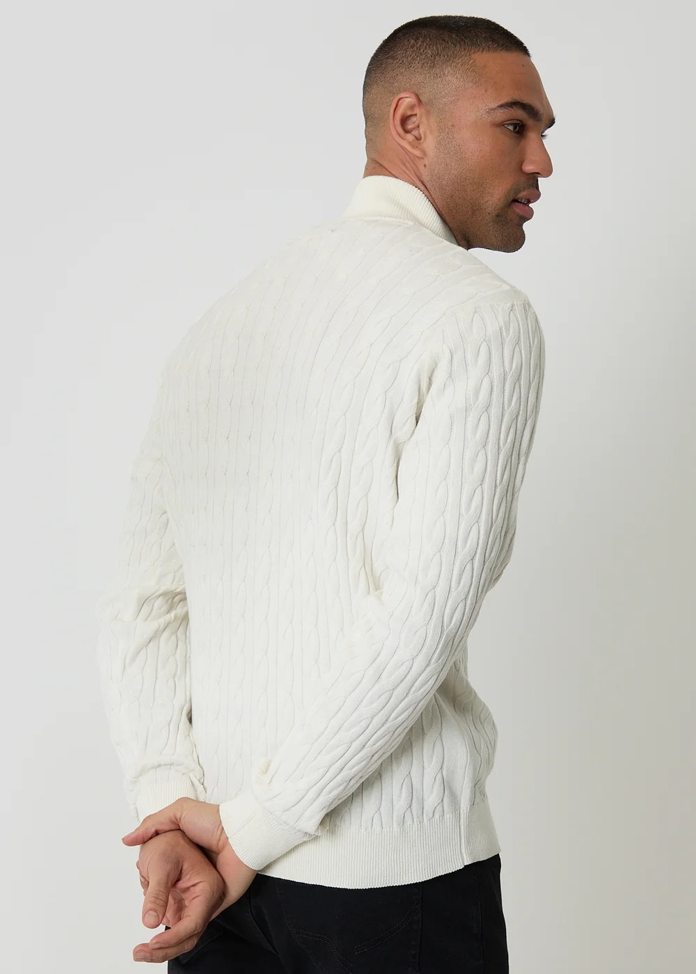 Threadbare Natural Cable Knit Quarter Zip Jumper - 2XL Image 2