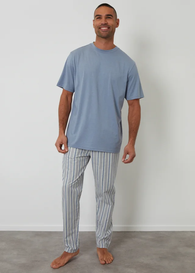 Threadbare Blue Pyjama T-Shirt & Stripe Bottoms Set