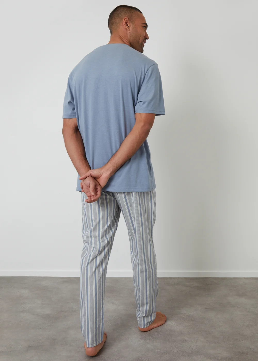 Threadbare Blue Pyjama T-Shirt & Stripe Bottoms Set - M Image 2