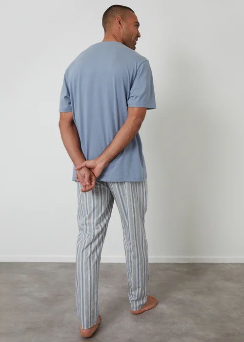 Threadbare Blue Pyjama T-Shirt & Stripe Bottoms Set - M Image 2