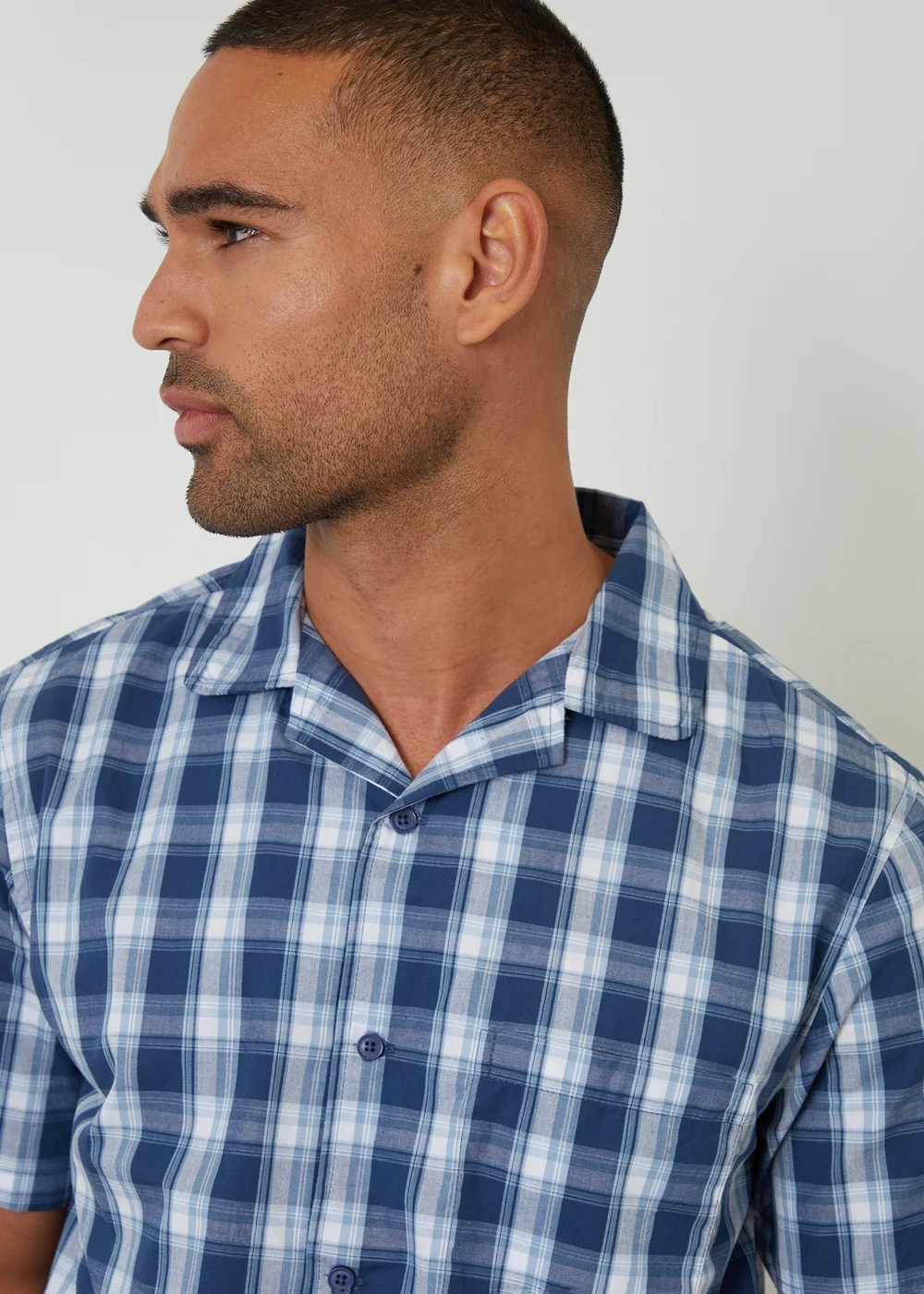 Threadbare Blue Check Cotton Short Sleeve Shirt & Shorts Pyjama Set - S Image 4