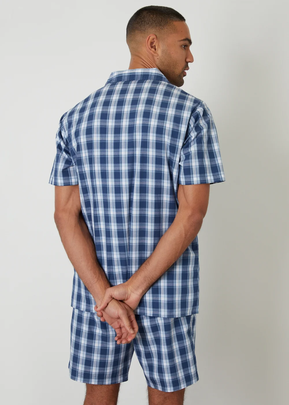 Threadbare Blue Check Cotton Short Sleeve Shirt & Shorts Pyjama Set - S Image 2