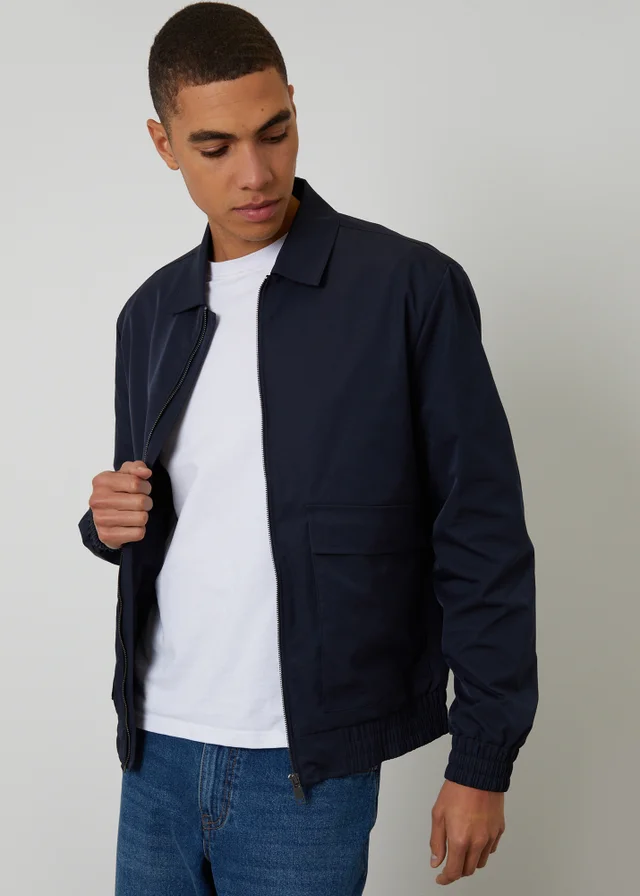 Threadbare Navy Showerproof Patch Pocket Zip Up Jacket