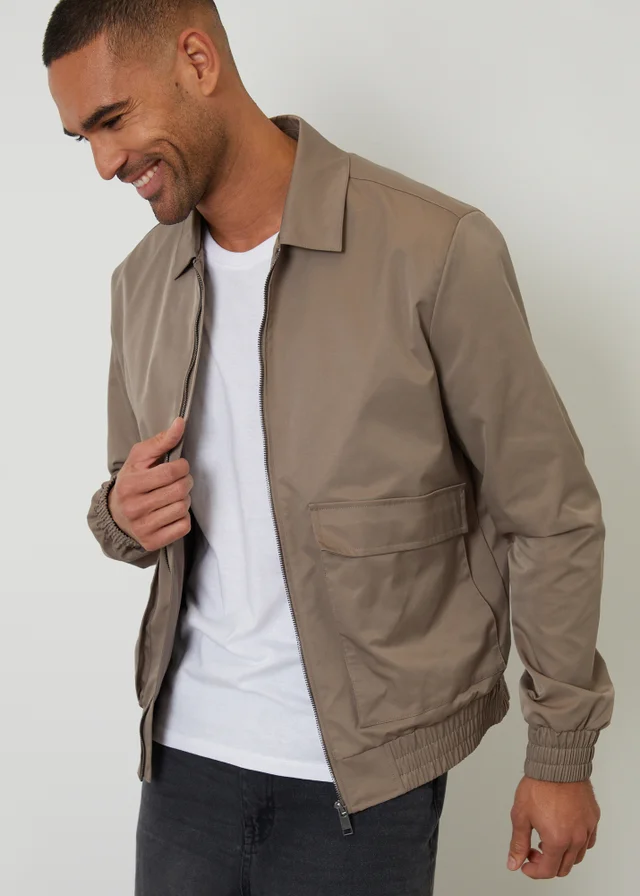 Threadbare Taupe Showerproof Patch Pocket Zip Up Jacket