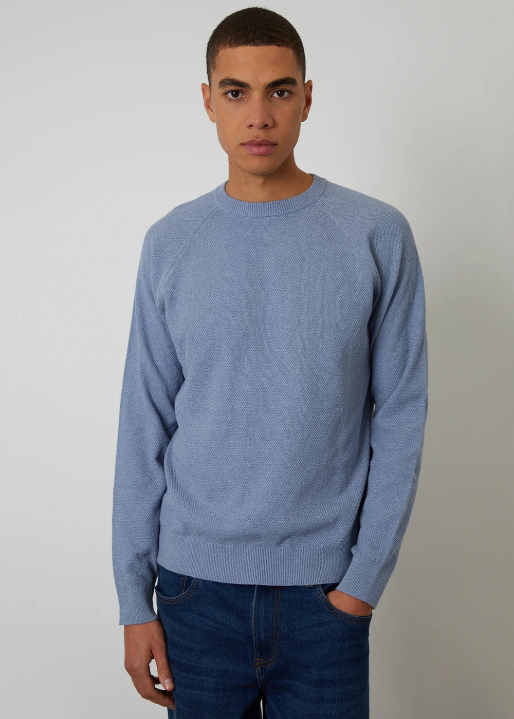 Dark Blue Raglan Threadbare Blue Raglan Knitted Crew Neck Jumper - S | Matalan