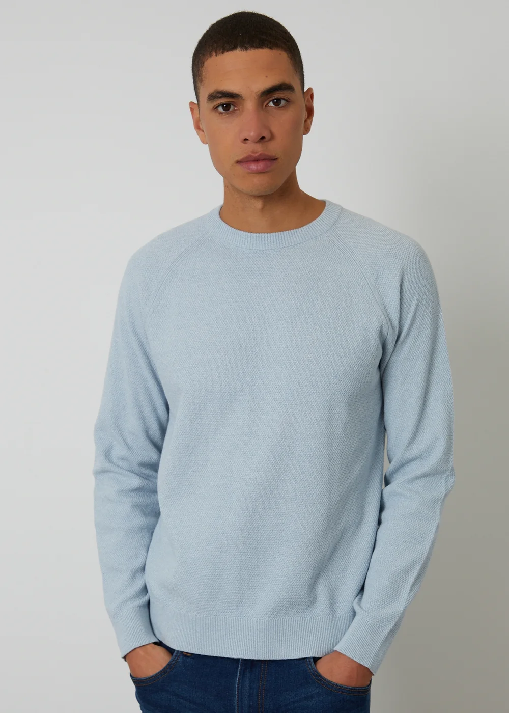 Threadbare Light Blue Raglan Knitted Crew Neck Jumper - XL Image 1