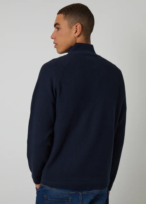 Threadbare Navy Waffle Knit Raglan Quarter Zip Jumper - 2XL Image 2