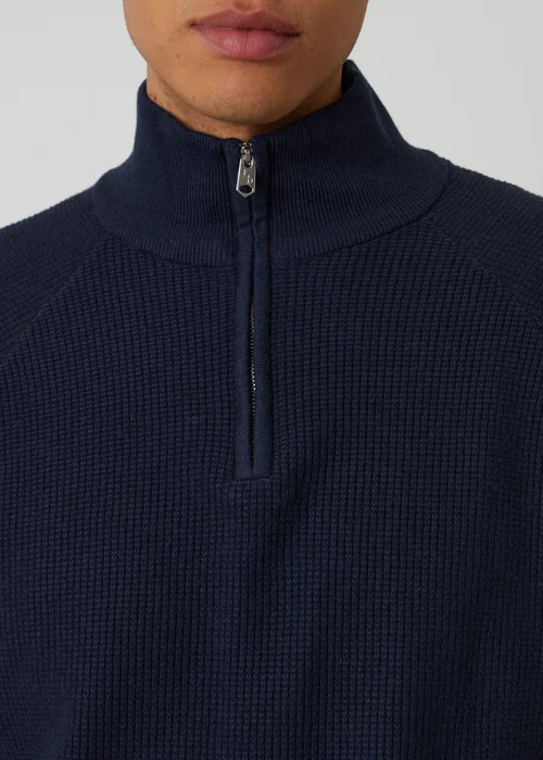 Threadbare Navy Waffle Knit Raglan Quarter Zip Jumper - 2XL Image 4