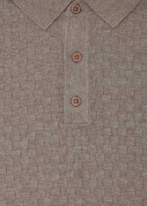 Threadbare Taupe Basket Stitch Short Sleeve Knitted Polo - 2XL Image 5