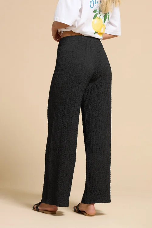 PixieGirl Petite Black Bubble Textured Wide Leg Trousers - 14 Image 3