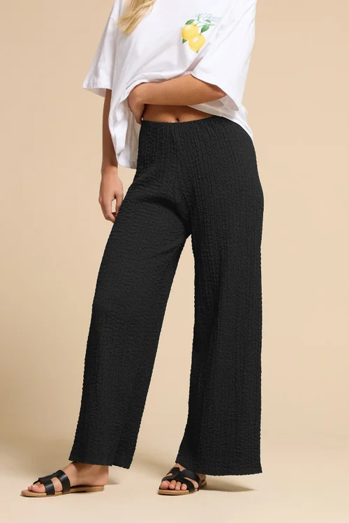 PixieGirl Petite Black Bubble Textured Wide Leg Trousers - 14 Image 2