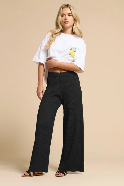 PixieGirl Petite Black Bubble Textured Wide Leg Trousers - 14 Image 1