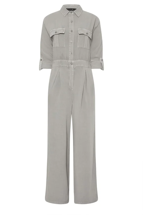 PixieGirl Petite Light Grey Acid Wash Wide Leg Jumpsuit - 8 Image 5