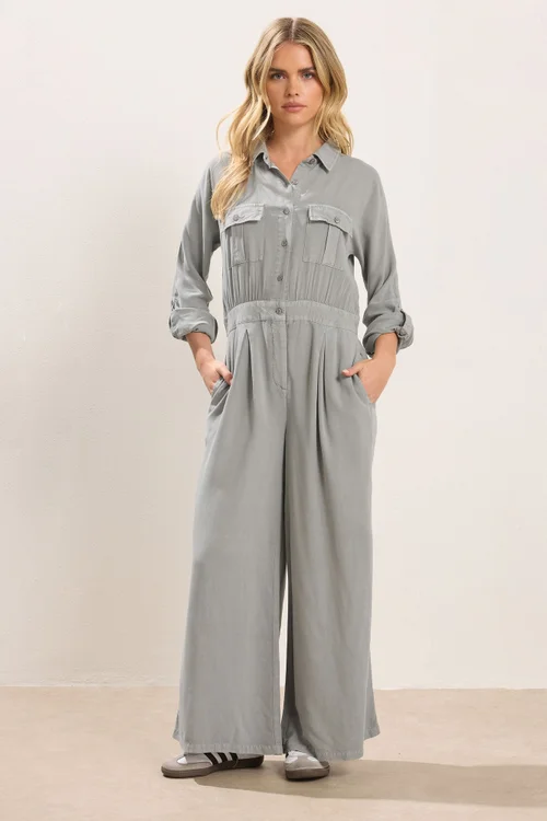 PixieGirl Petite Light Grey Acid Wash Wide Leg Jumpsuit - 8 Image 1