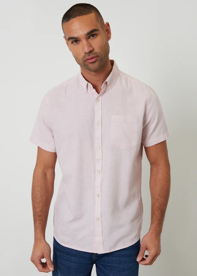Threadbare Dusty Pink Short Sleeve Linen Blend Shirt