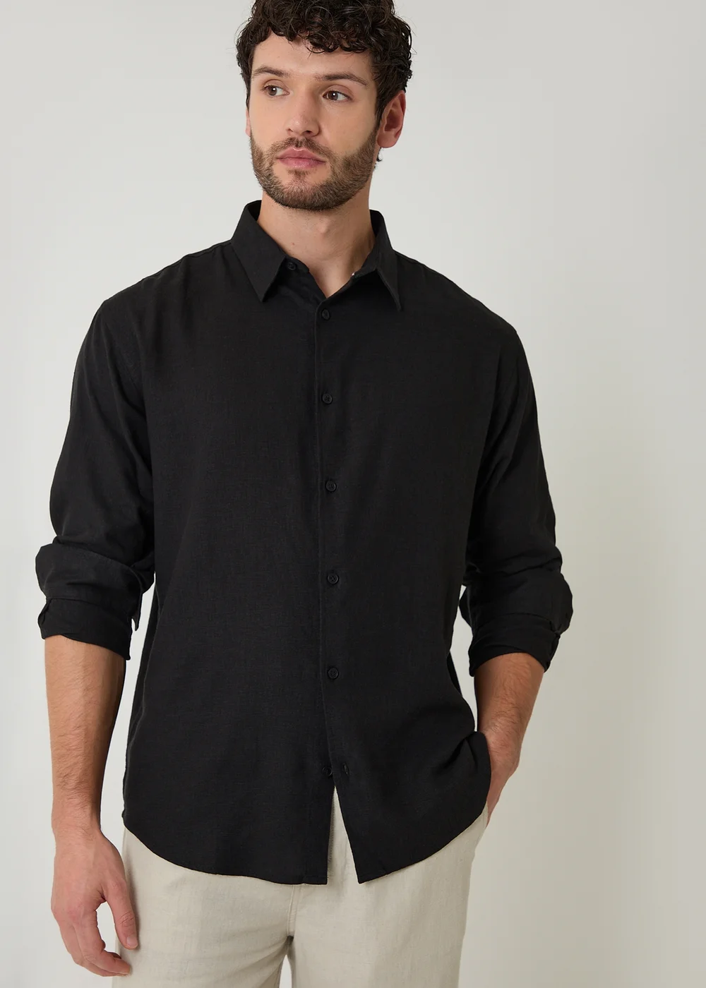 Threadbare Black Relaxed Fit Linen Blend Shirt - XL Image 1