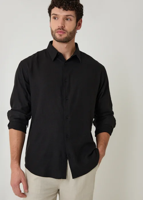 Threadbare Black Relaxed Fit Linen Blend Shirt - XL Image 1