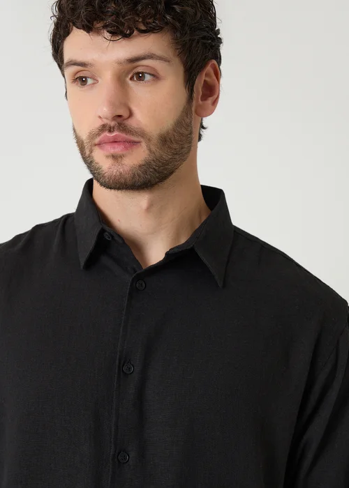Threadbare Black Relaxed Fit Linen Blend Shirt - XL Image 4