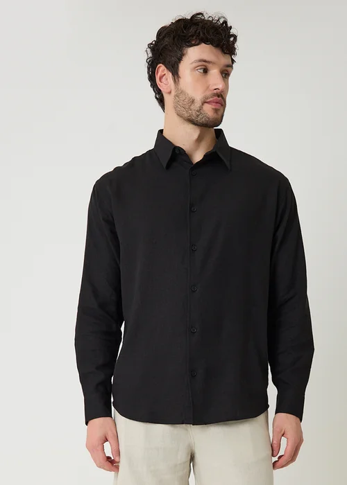 Threadbare Black Relaxed Fit Linen Blend Shirt - XL Image 3