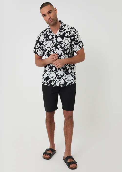Threadbare Black Abstract Floral Print Short Sleeve Shirt - XL Image 3