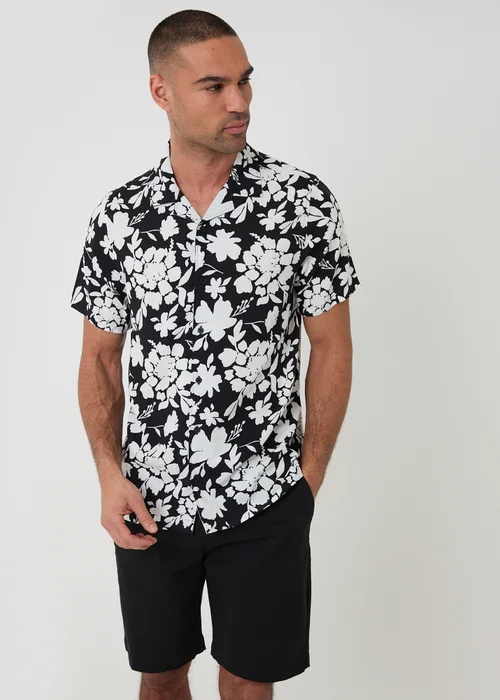 Threadbare Black Abstract Floral Print Short Sleeve Shirt - XL Image 1