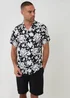 Threadbare Black Abstract Floral Print Short Sleeve Shirt - XL Image 1
