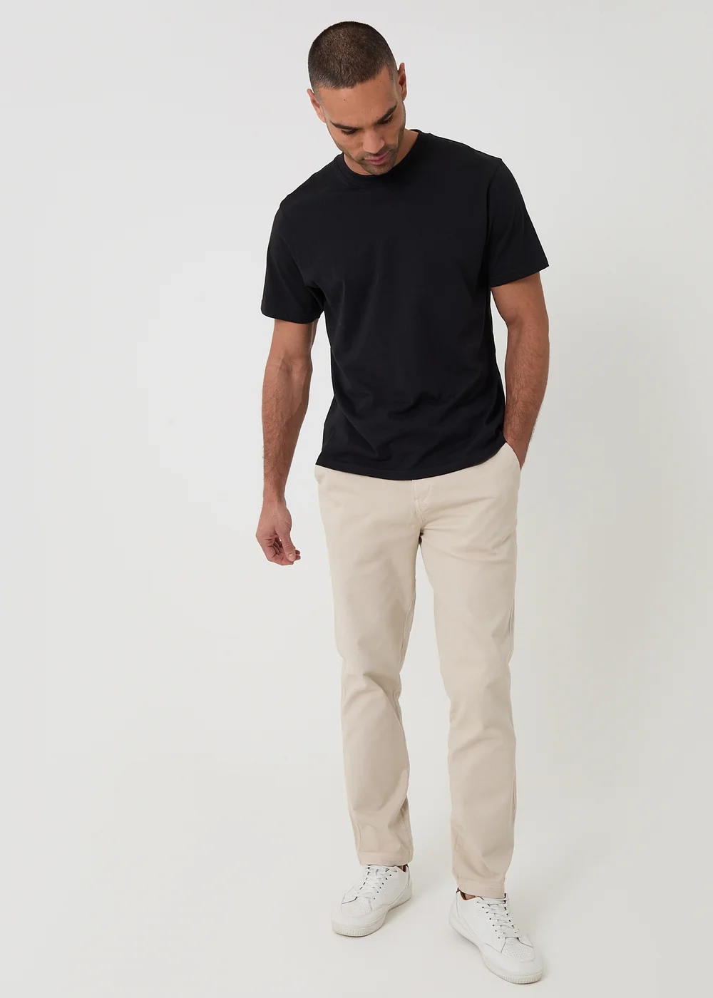 Threadbare Stone Cotton Elasticated Waist Chino Trousers - 38/L32 Image 3