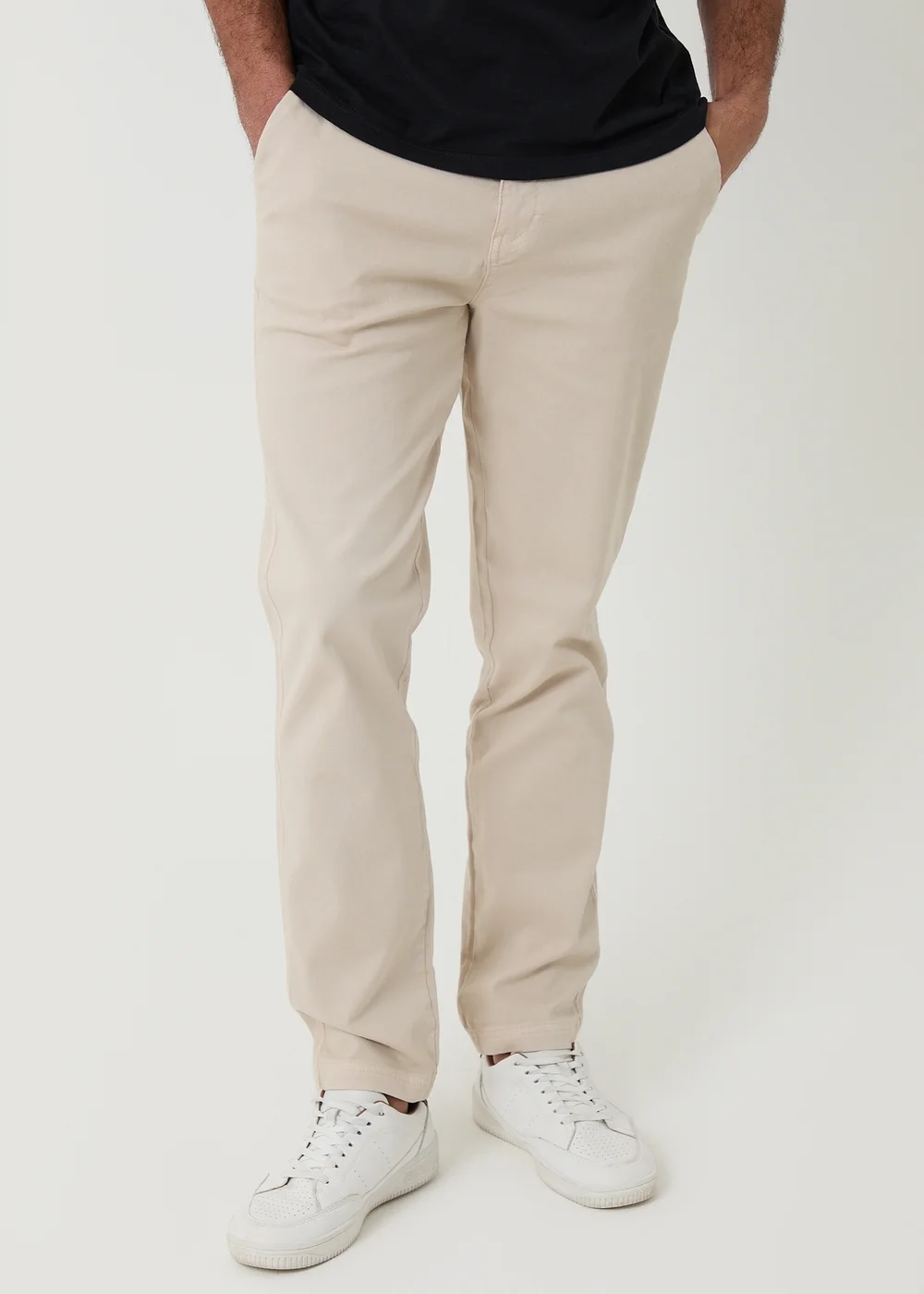 Threadbare Stone Cotton Elasticated Waist Chino Trousers - 38/L32 Image 1