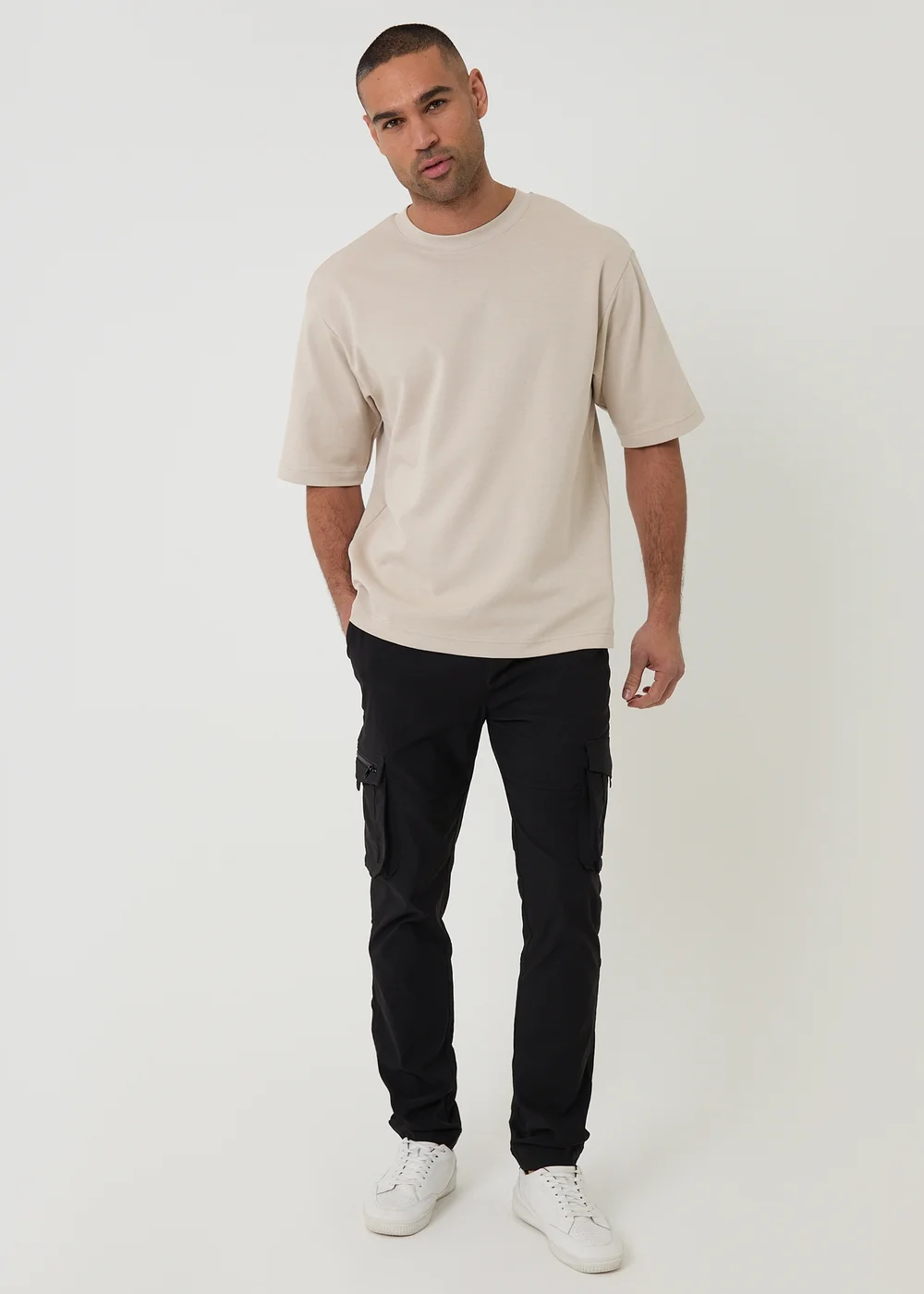 Threadbare Black Slim Fit Stretch Cargo Trousers - L Image 3