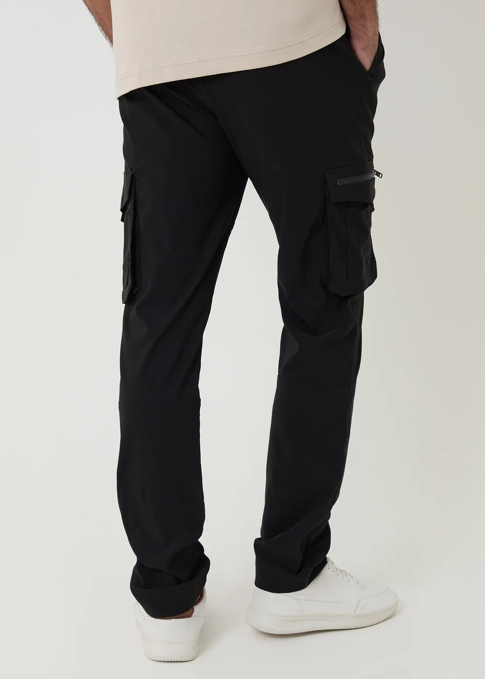Threadbare Black Slim Fit Stretch Cargo Trousers - L Image 2
