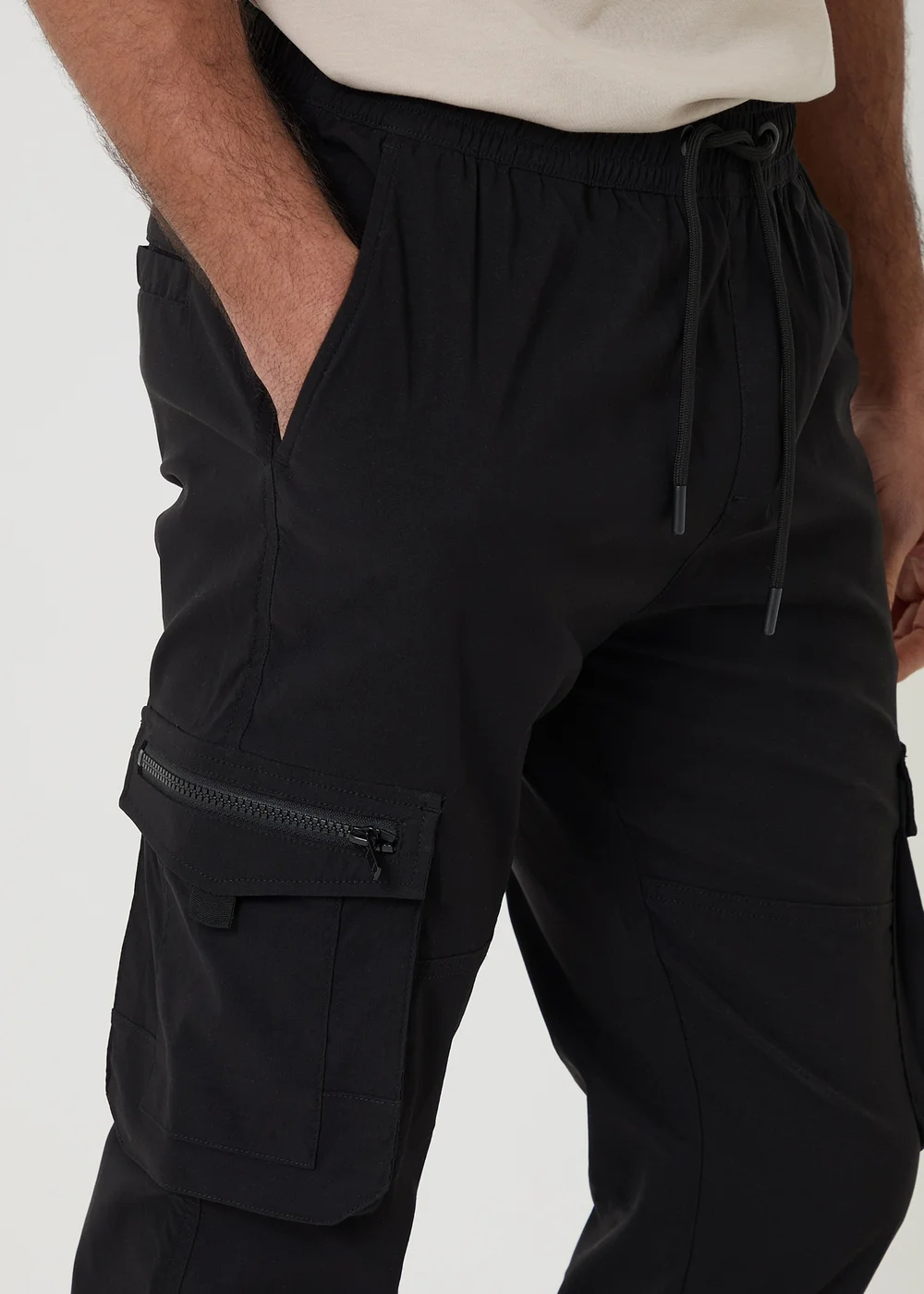 Threadbare Black Slim Fit Stretch Cargo Trousers - L Image 4