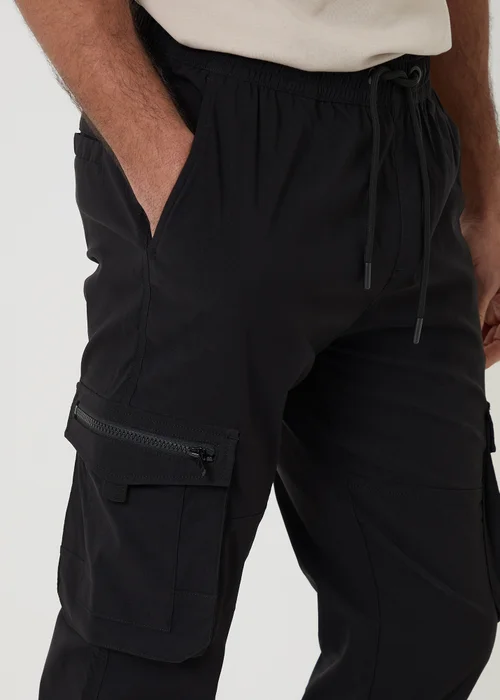 Threadbare Black Slim Fit Stretch Cargo Trousers - L Image 4