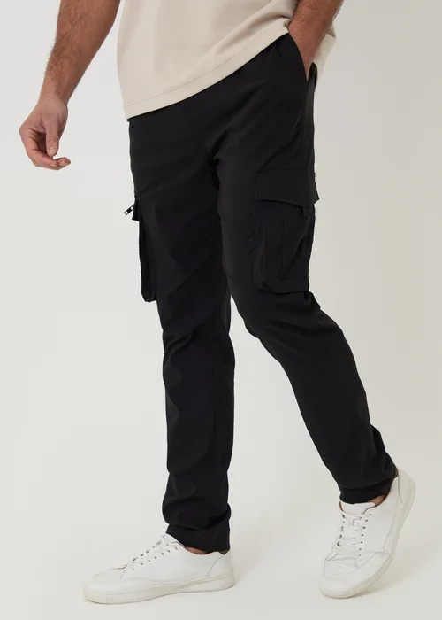 Threadbare Black Slim Fit Stretch Cargo Trousers - L Image 1